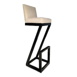 Banqueta Alta Z Base De Ferro Suede Bege- D`classe Decor