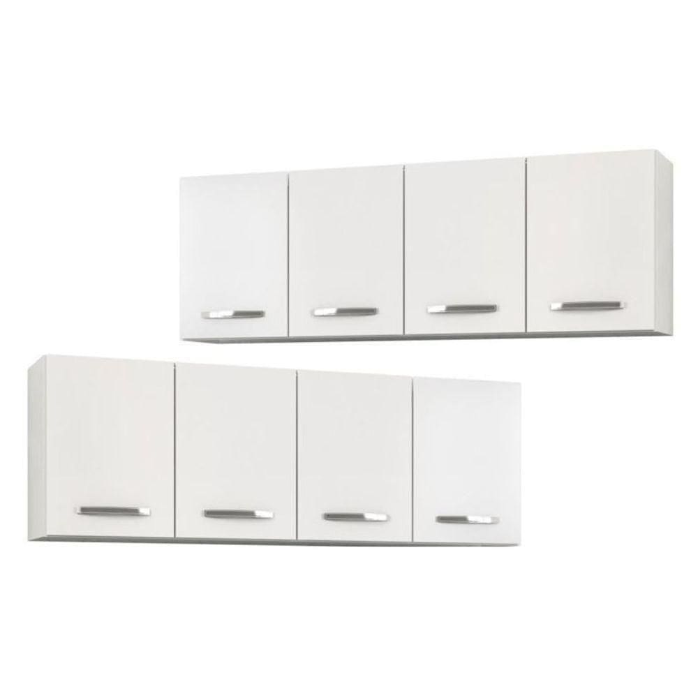 Kit 2 Armários Aéreos De Cozinha Panamá 160cm 4 Portas - Lumil Móveis Branco-castanho