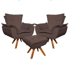 Kit 2 Poltronas Decorativas Base Giratória Giromad Com Puff Opla Suede Marrom - Ibiza