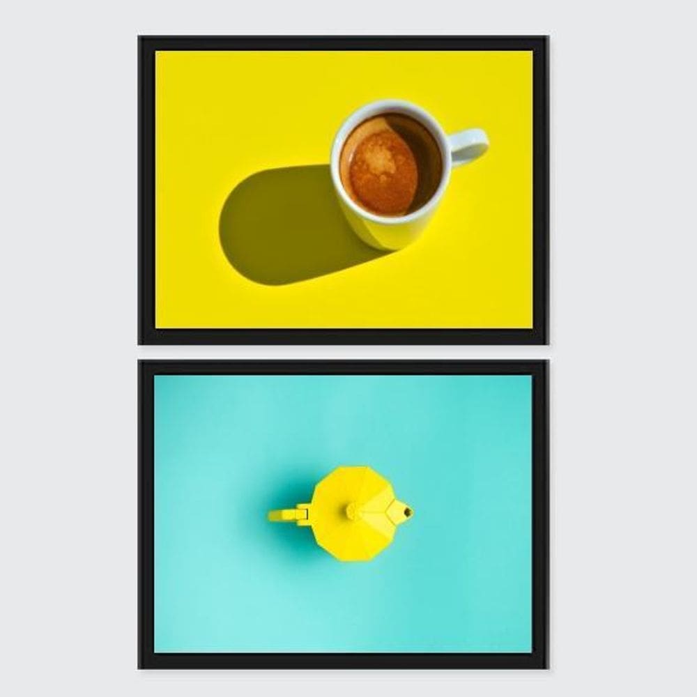 Kit 2 Quadros Fotografias Café E Cafeteira 45X34Cm - Vidro