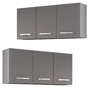 Armários De Cozinha Aéreo 3 Portas 120cm Kit 2 Honduras Cinza - Lumil