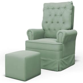 Poltrona De Amamentação E Descanso Com Balanço E Puff Laís G05 Veludo Verde - Mpozenato