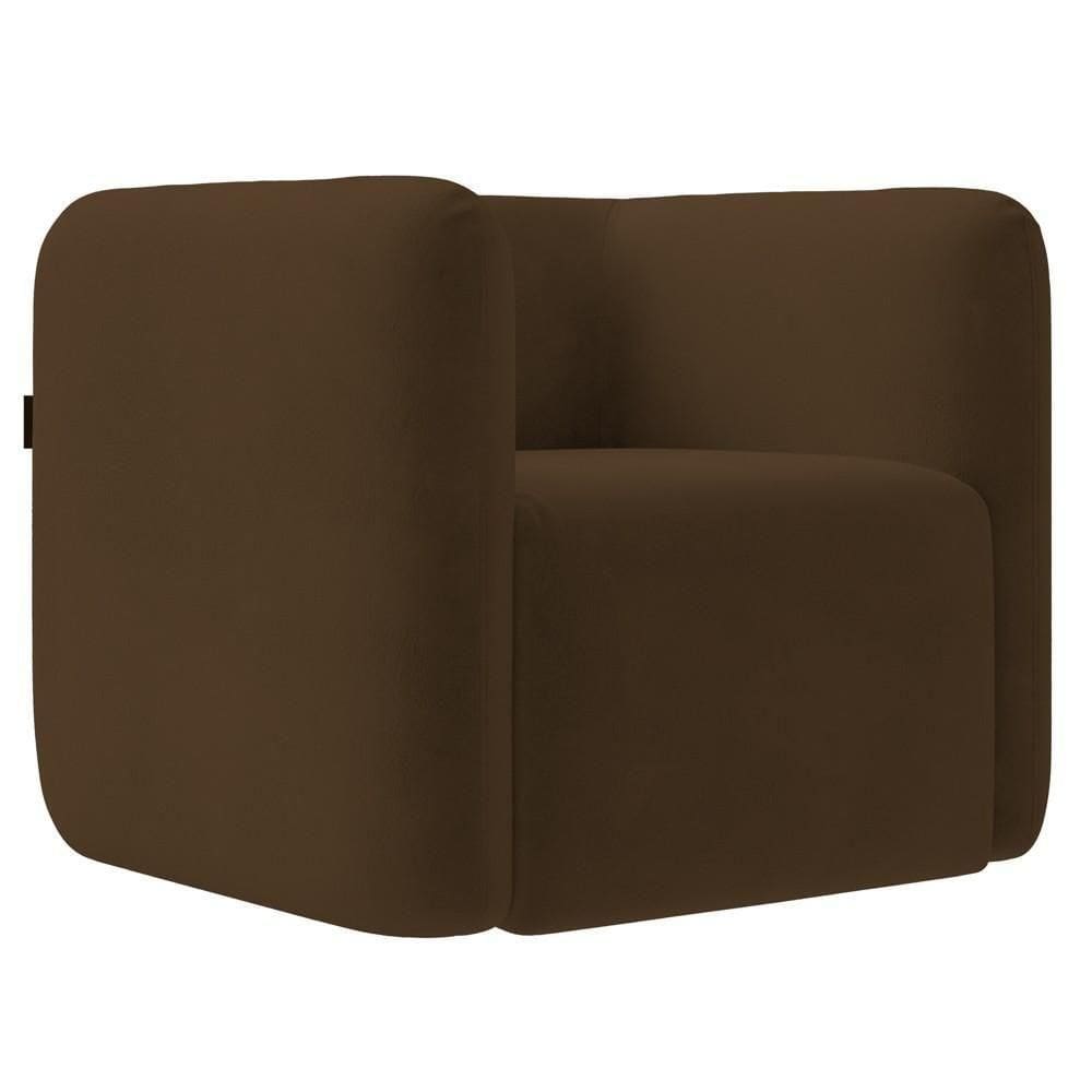 Poltrona Para Sala De Estar Decorativa Quadrada Maggie K04 Veludo Marrom - Mpozenato