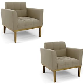 Poltrona Base Madeira Castanho Kit 2 Ana Suede Marrom Rt - Ibiza