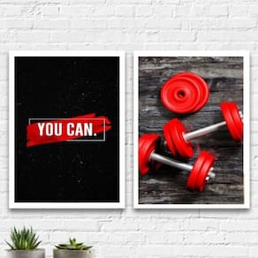 Kit 2 Quadros Halteres De Academia You Can 24X18Cm