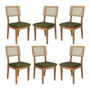 Kit 6 Cadeiras com Assento Estofado Encosto em Tela 100% MDF Freijó Verde Dalla Costa