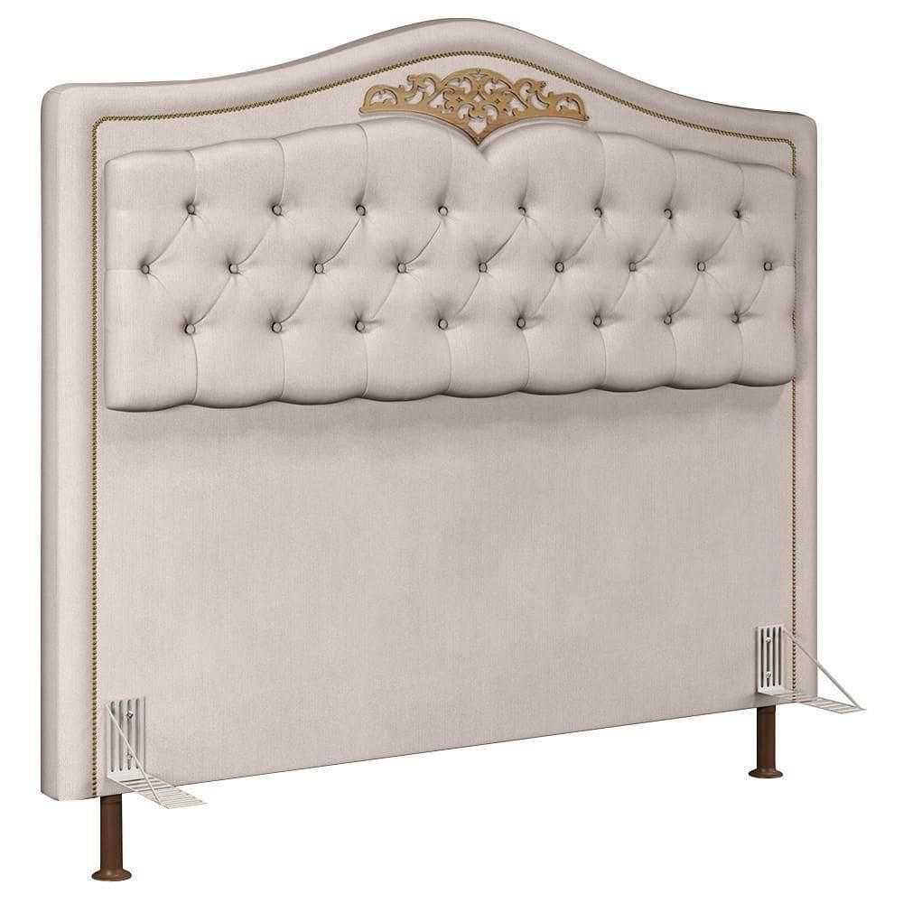 Cabeceira Cama Casal King 195cm Com Tachas Imperial Veludo J02 Bege - Mpozenato