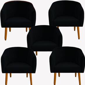 Kit 05 Poltrona Julia Decoração Salão Cadeira Escritório Recepção Estar Amamentação Suede Preto D`classe Decor