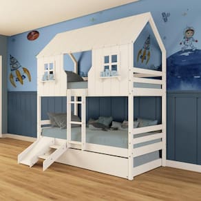 Treliche Casinha Encantada Com Kit Escada/ Escorregador Madeira Maciça Branco Megamobilia