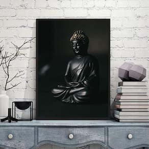 Quadro Fotografia Buda Negro 45X34Cm - Madeira Preta