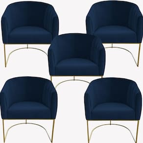 Kit 05 Poltrona Julia Com Base De Ferro Sala De Estar Escritório Recepção Clinica Suede Azul Marinho D`classe Decor