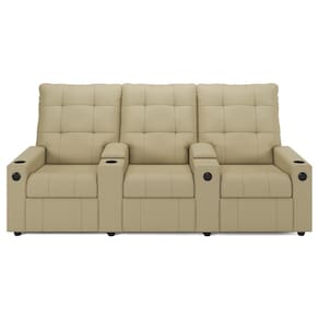 Poltrona De Cinema Reclinável 3 Lugares Baú Usb Mallie Fh9 Veludo Bege - Mpozenato