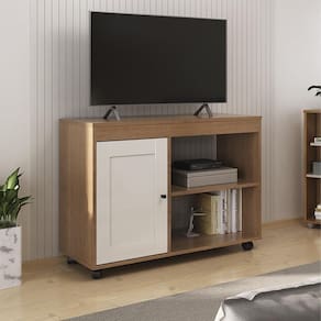 Rack Para 42 Pol 1p 91 Cm Com Rodízios Cinamomo Off White Arly Cinamomo Off White
