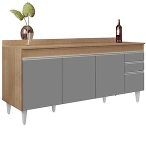 Balcão Gabinete 180cm Com Tampo Dallas Castanho-cinza - Lumil