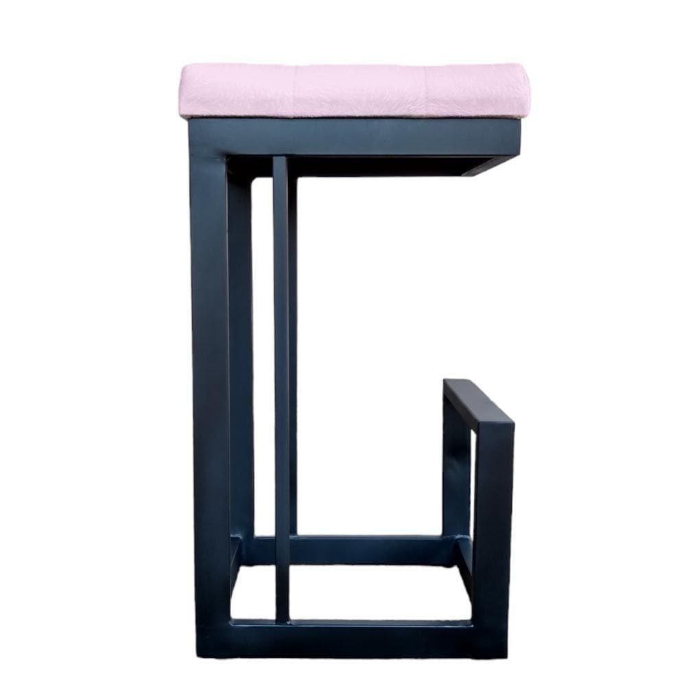 Banqueta Londres Base De Ferro Sued Rosa Bebê D`classe Decor
