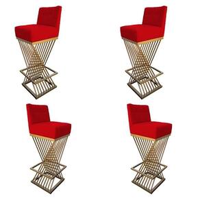 Kit 04 Banquetas Luma Base De Ferro Sued Vermelho D`classe Decor