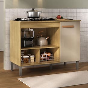 Balcão Para Cooktop 5 Bocas E Forno MadriWood Madeirado E Reflecta