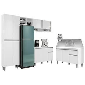 Cozinha Compacta Vanessa E Balcão Gabinete Com Pia Tatiane 120cm Branco - Ajl Móveis