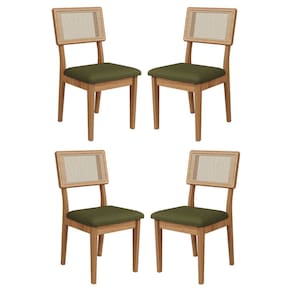 Kit 4 Cadeiras com Assento Estofado Encosto em Tela 100% MDF Freijó Verde Dalla Costa