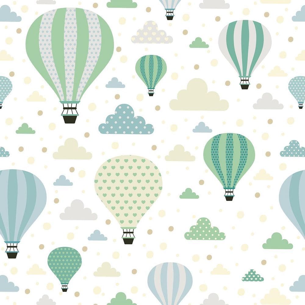 Kit 6 Rolos Papel De Parede Adesivo Inf Balão Verde 3,0M