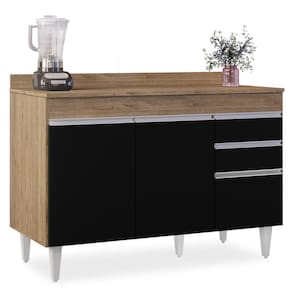 Balcão Gabinete Para Pia Com Tampo 120cm Michigan Cast-preto - Lumil