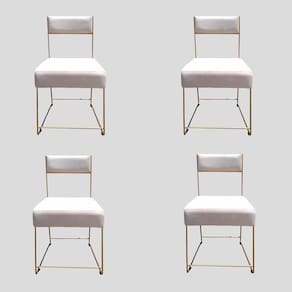 Kit 04 Cadeiras Atena Base De Ferro Maciço Dourada Veludo Bege D`classe Decor