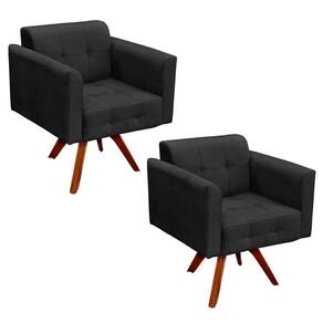 Kit 2 Poltronas Decorativas Base Madeira Giratória Ana Suede Preto - Ibiza