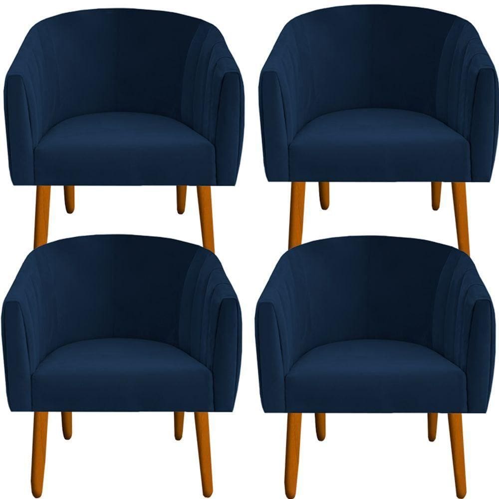 Kit 04 Poltrona Julia Decoração Salão Cadeira Escritório Recepção Estar Amamentação Suede Azul Marrinho D`classe Decor