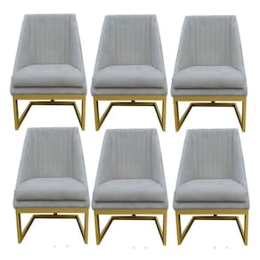Kit 06 Cadeiras Para Sala De Jantar Ana Base De Ferro Suede Bege D`classe Decor