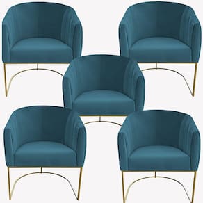 Kit 05 Poltrona Julia Com Base De Ferro Sala De Estar Escritório Recepção Clinica Suede Azul Tiffany D`classe Decor