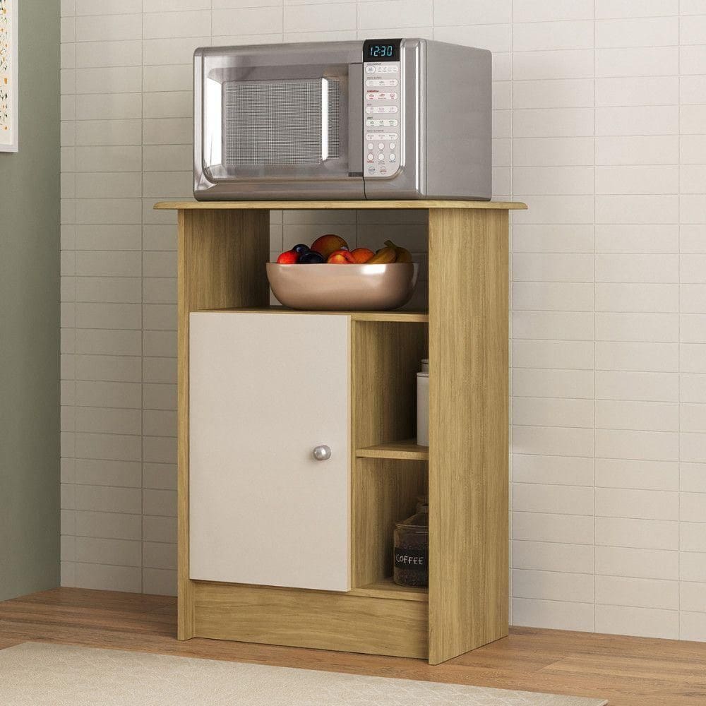 Balcão Multiuso Gramado 1 Porta Wood Com Off White Atualle