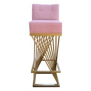 Banqueta Luma Base De Ferro Sued Rosa Bebê D`classe Decor