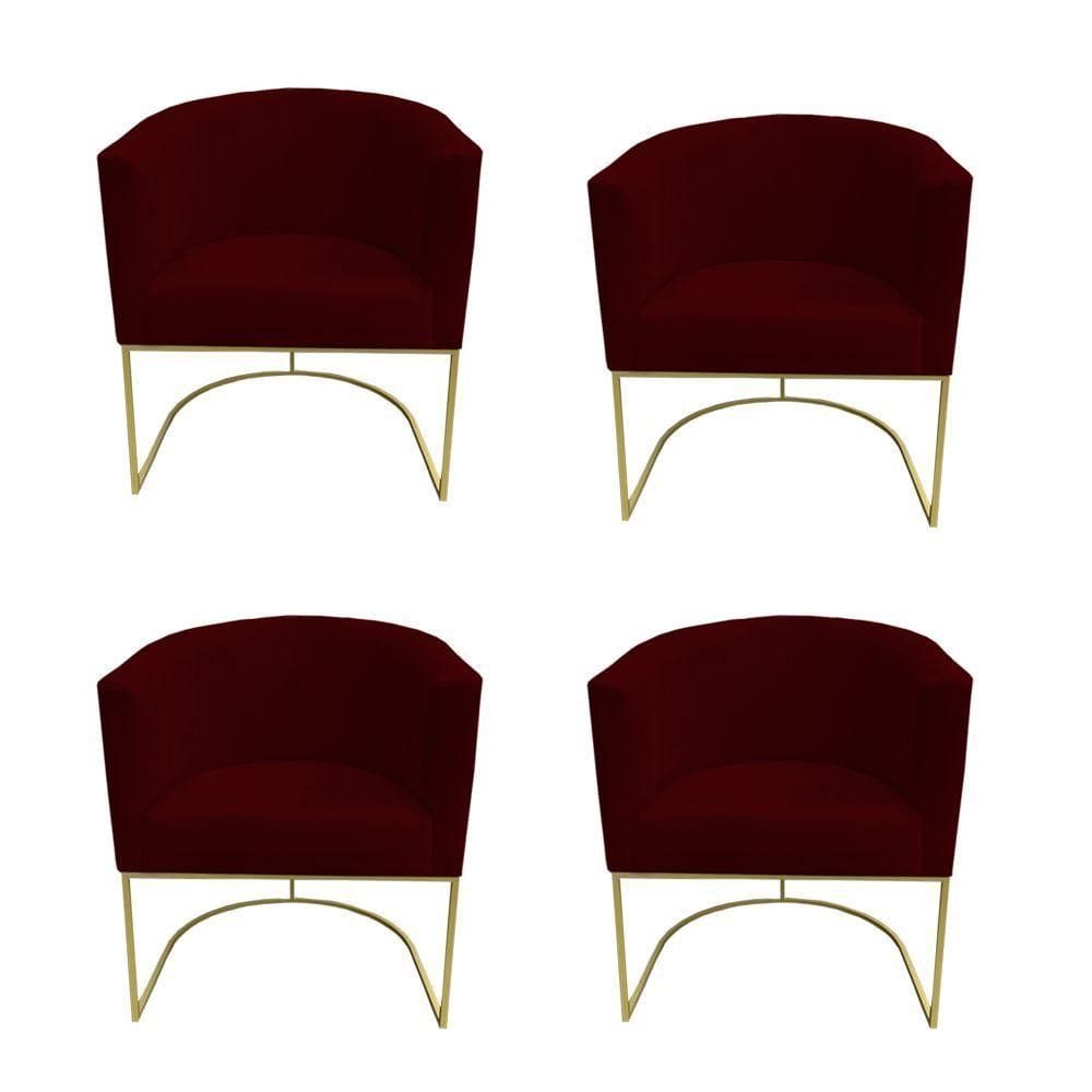 Kit 04 Poltronas Paola Base De Ferro Sued Marsala D`classe Decor