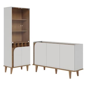 Balcão Buffet E Cristaleira Com Adega Madrid C05 Off White Matte-freijó - Mpozenato