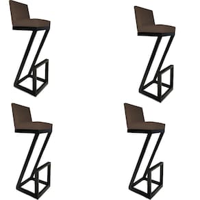 Kit 04 Banqueta Alta Z Base De Ferro Suede Marrom D`classe Decor