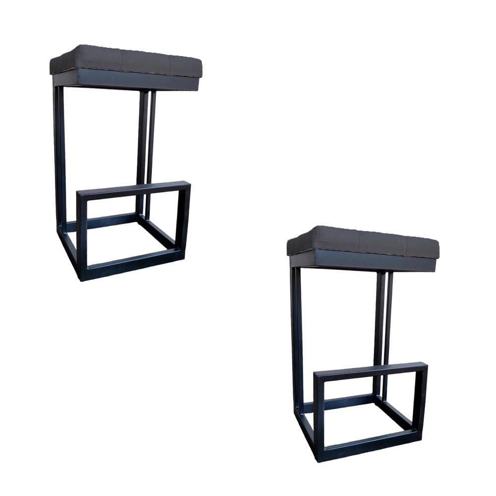 Kit 02 Banquetas Londres Base De Ferro Sued Grafite D`classe Decor