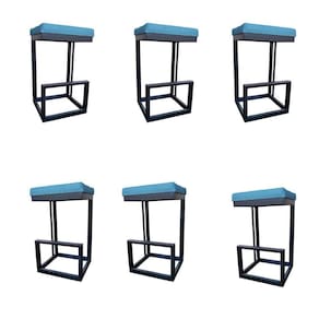 Kit 06 Banquetas Londres Base De Ferro Sued Azul Tiffany D`classe Decor