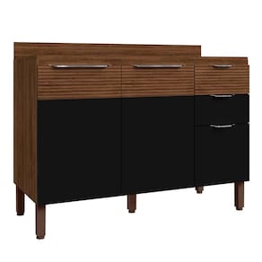 Balcão Cozinha E Tampo 120cm 3 Portas Dora Z06 Nogueira-preto - Mpozenato