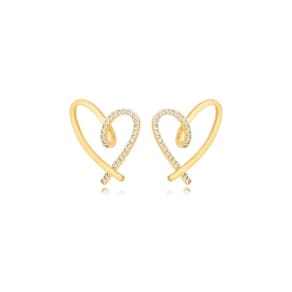 Brinco Coração Torcido Cravejado Banhado A Ouro 18k