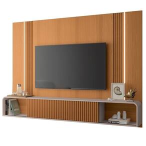 Painel Para 85 Pol Suspenso Canelado Com Led Vivaz H01 Off White-cinamomo - Mpozenato