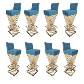Kit 08 Banquetas Luma Base De Ferro Sued Azul Tiffany D`classe Decor