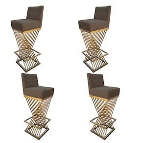 Kit 04 Banquetas Luma Base De Ferro Sued Marrom Rato D`classe Decor