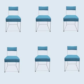 Kit 06 Cadeiras Atena Base De Ferro Maciço Prata Suede Azul Tiffany D`classe Decor
