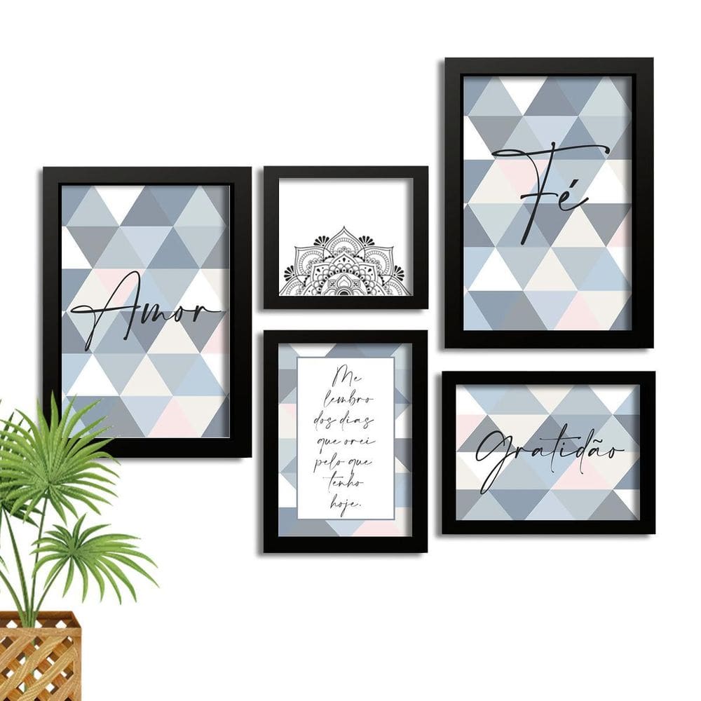 Kit 5 Quadros Decorativos Com Moldura Amor Mandala 95x105cm