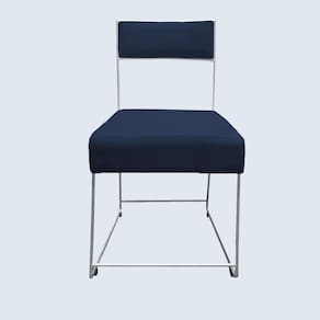 Cadeira Atena Base De Ferro Maciço Prata Veludo Azul Marinho D`classe Decor