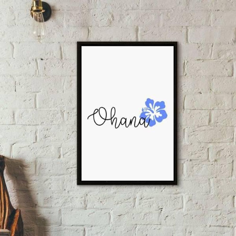 Quadro Decorativo Ohana Flor Azul 45X34Cm Moldura Preta