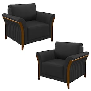 Kit 2 Poltronas Decorativas Sala De Estar 102cm Pés Madeira Roya M22 Pu Preto - Mpozenato