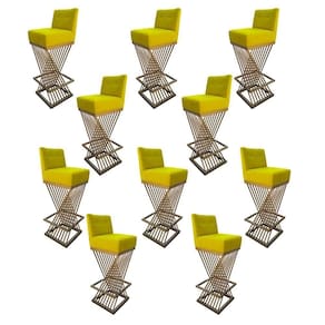 Kit 10 Banquetas Luma Base De Ferro Sued Amarelo D`classe Decor