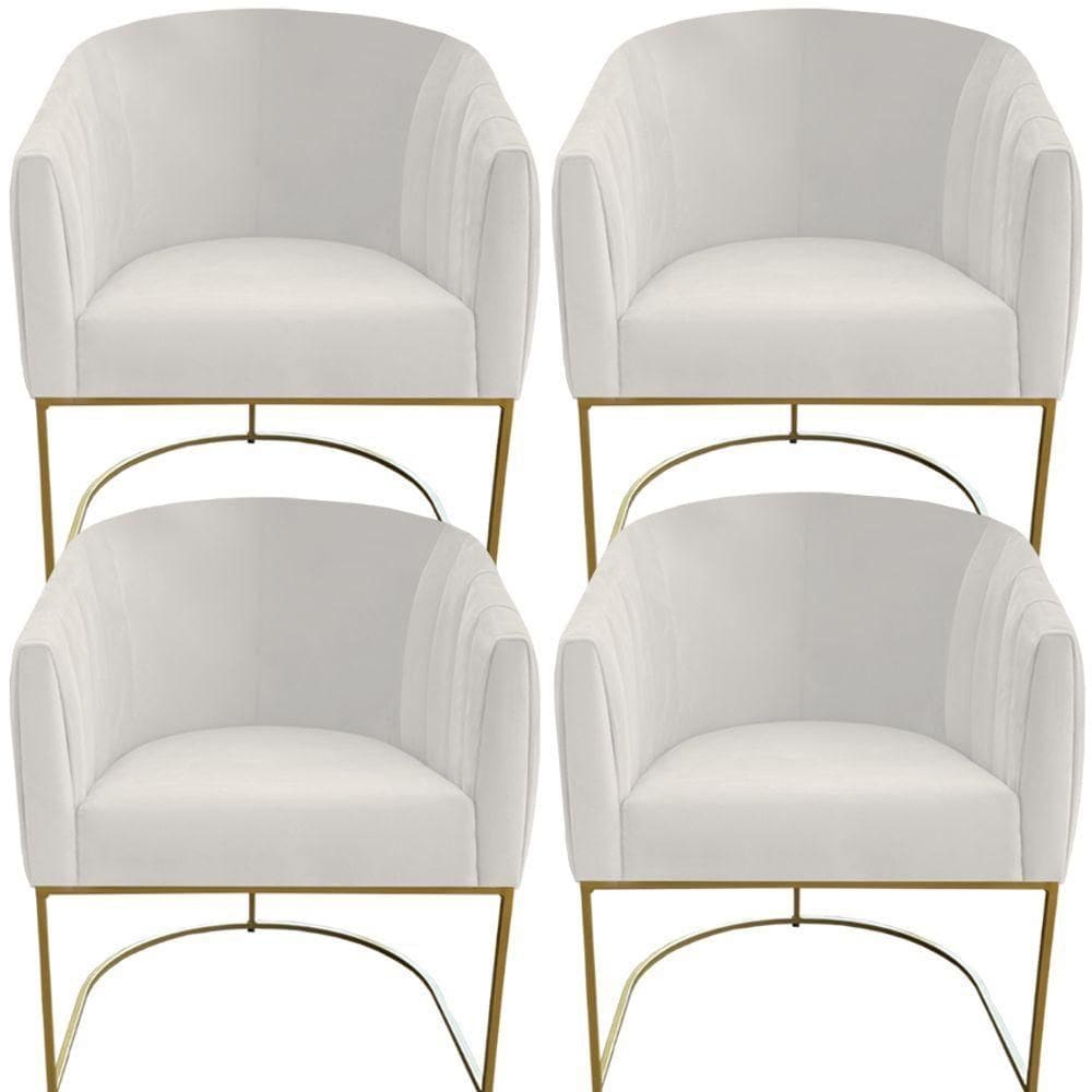 Kit 04 Poltrona Julia Com Base De Ferro Sala De Estar Escritório Recepção Clinica Suede Bege D`classe Decor