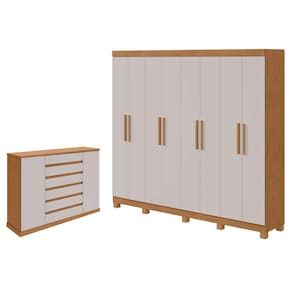 Guarda Roupa Casal Andara Soft com Pés e Cômoda Sapateira Vedra Amêndoa Clean Off White – Lopas